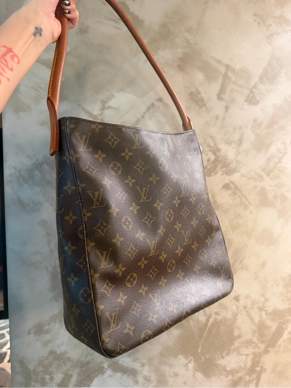 Louis Vuitton Monogram Hobo Shoulder Bag in Brown and Tan